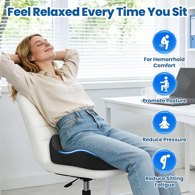 Large Donut Pillow Seat Cushion for Hemorrhoid Discomfort&Tailbone Pressure, Office Chair Cushion for Long Sitting, Ergonomic Coccyx Pillow for Postpartum Pregnancy, (Black, X-Large)