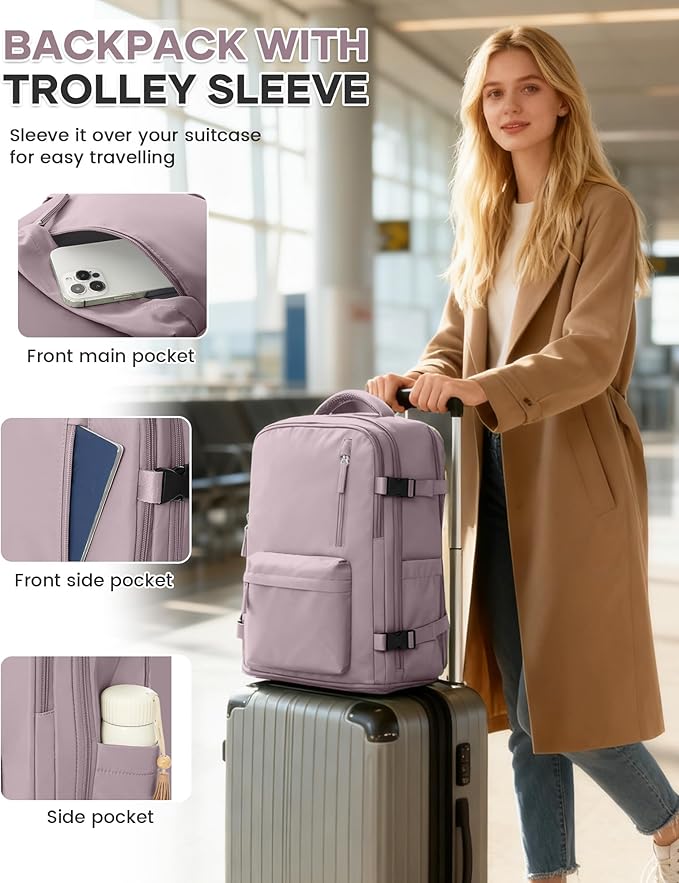 WONHOX Large Travel Backpack Carry on Flight Approved Laptop Work Business Backpack for Women Men Mochila de Viaje
