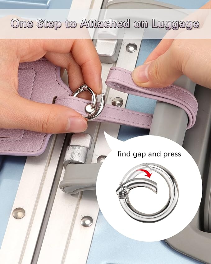 3 Pack Luggage Tags - Quick Install, Privacy Protection, Airplane Travel Essentials for Suitcases, Durable Leather - Lichee Lilac