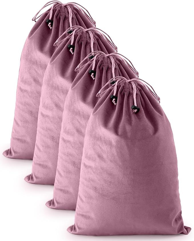 FantasyLife Shoe Bags for Travel, 17.3"x12.6" Washable Dust Bags for Storage & Packing, Flannel Shoe Pouch with Drawstring Closure for Purses, Handbags, Shoes & Toys (4, Parfait Pink)