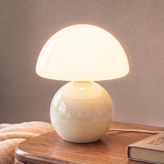 Mushroom Lamp Table Lamp for Bedroom,Desk Bedside Small Lamps for Living Room Night Stands,Mushroom Decor Cute Mini Modern Mid Century Lamps,Unique Aesthetic Home Living Room Decor(Cream)