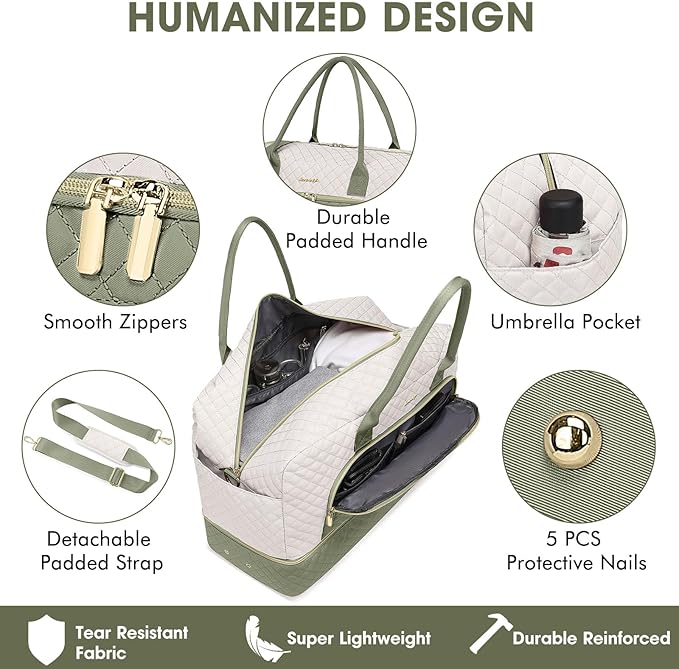 Travel Duffle Bag Weekender for Women - Carry-On Overnight Bag Personal Item Bag with Shoe Compartment & Wet Pocket Large Weekend Tote Bags with Toiletry Bag Hospital Bags for Labor and Delivery