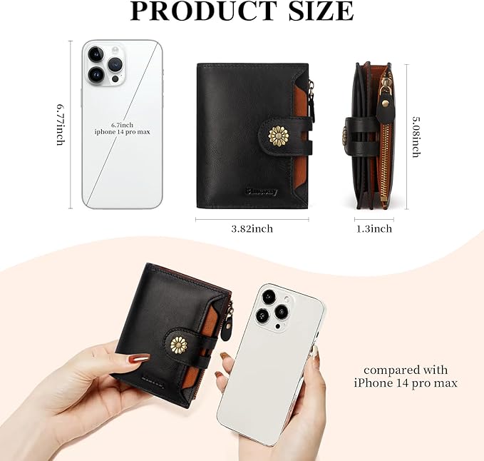 Wallet Women,RFID Blocking Leather Womens Wallet Bifold Compact Card Holder Small Wallet for Women with Removable ID Window blackbrown