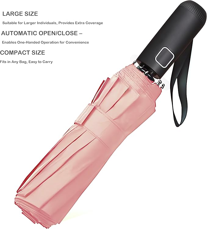 SIEPASA Windproof Travel Compact Umbrella-Automatic Umbrellas for Rain-Compact Folding Umbrella, Travel Umbrella Compact, Windproof Umbrellas for Men Women Teenage.(Pink, 54 Inch)