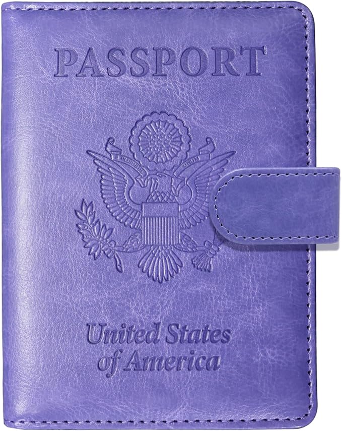Sizobi Passport Holder for Travel, RFID Passport Cover Wallet for Women Men, Leather Passport Book Card Holder Case for International Travel Must Haves Accessories,Cruise Ship Essentials Gifts, Purple