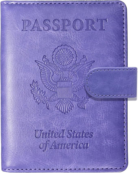 Sizobi Passport Holder for Travel, RFID Passport Cover Wallet for Women Men, Leather Passport Book Card Holder Case for International Travel Must Haves Accessories,Cruise Ship Essentials Gifts, Purple