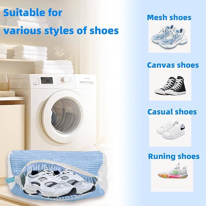 Shoe Washing Machine Bag Laundry Shoe Bag for Washer and Dryer Reusable 2pc Shoe Cleaning Bags for Sneakers 360° Deep Cleaning Machine for All Shoes Types With Self-locking Zipper