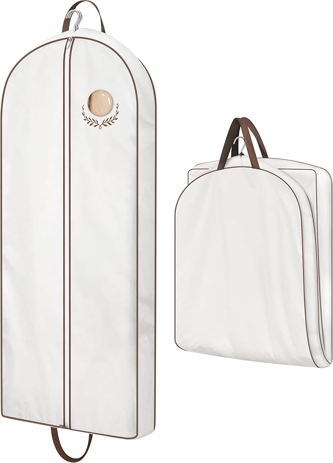 MISSLO 60" Cotton Garment Bag for Long Dress Breathable Garment Bags for Hanging Clothes Travel Women Dress Cover Luxury Hanging Clothes Storage for Fur Coat, Jacket, Gown, Suit