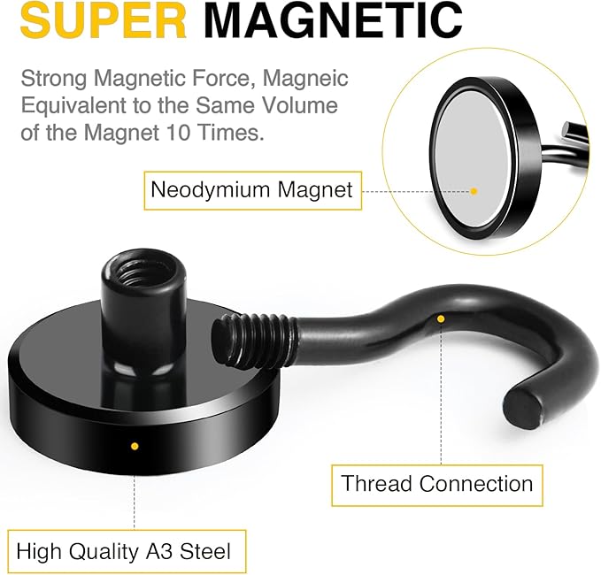 DIYMAG Black Magnetic Hooks, 85 LB Heavy Duty Strong Magnet with Hook, Rare Earth Neodymium Magnets for Hanging, Magnetics Hanger for Curtain, Home, Kitchen, Workplace, 20 Packs