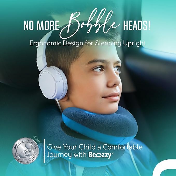 BCOZZY Kids Chin Supporting Travel Pillow for Ages 8–12- Patented Soft Neck Pillow for Head and Chin Support in Car Seat and Airplane. Comfortable Travel Essential. Medium Size, Bag, Light Purple