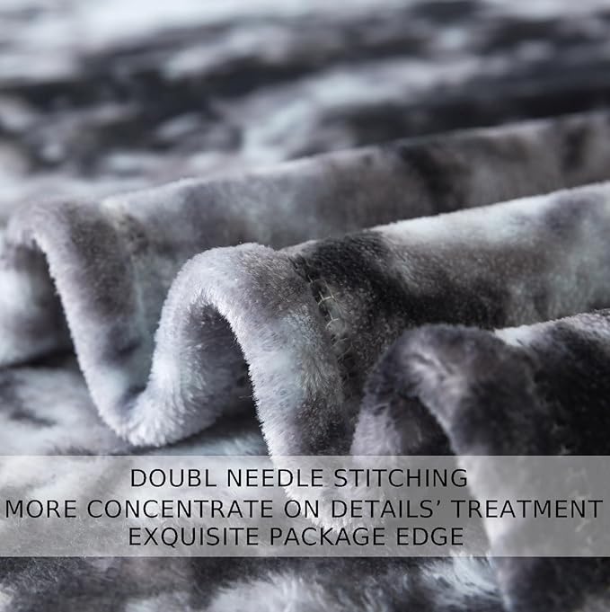 Fuzzy Blanket Queen Size - Tie Dye Grey, Soft and Comfy, Plush and Furry Faux Fur, Reversible Queen Blankets for Queen Full Bed, 90x90 Inches,Tie Dye Grey