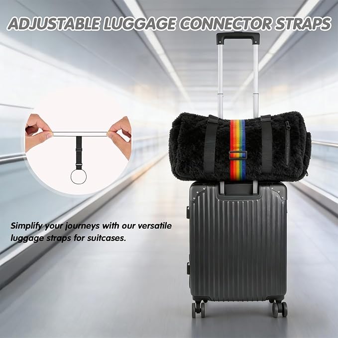 2Pcs Luggage Straps for Suitcases, Adjustable Luggage Connector Straps, Luggage Straps Bag Bungee, Add a Bag Easy to Travel Suitcase (Rainbow)