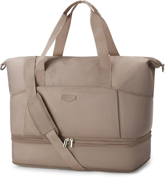 Missnine Weekender Bag for Women, Foldie Travel Bag Expandable with Shoes Compartment Travel Duffel 50L Carry on Overnight Gym