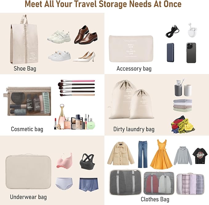 Packing Cubes for Travel-10 Set Luggage Organizer Bags for Family, Mesh Breathable Packing Cubes for Suitcases Durable Travel Essentials Bags Set