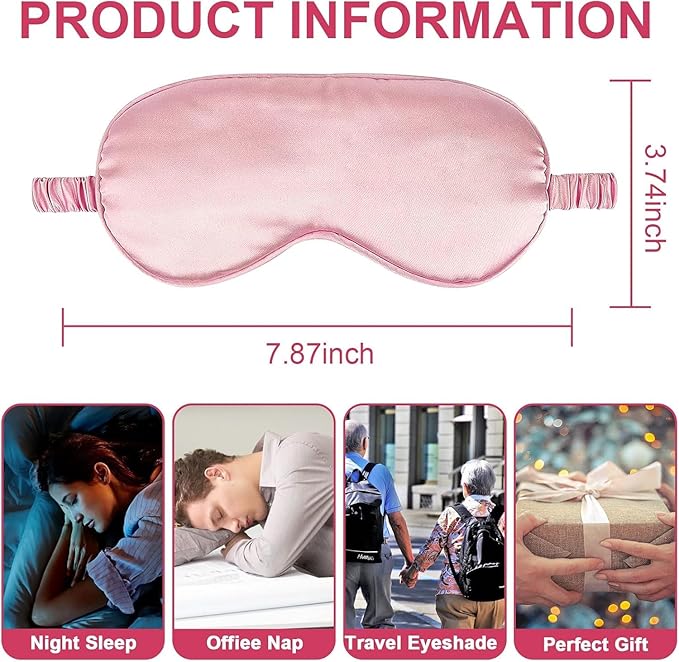 2Pack Silk Sleep Mask,IEKEODI Eye Mask for Sleeping,Elastic Blackout Eye Mask & Blindfold for Full Night's Sleep,Travel and Nap(Pink+Pink)