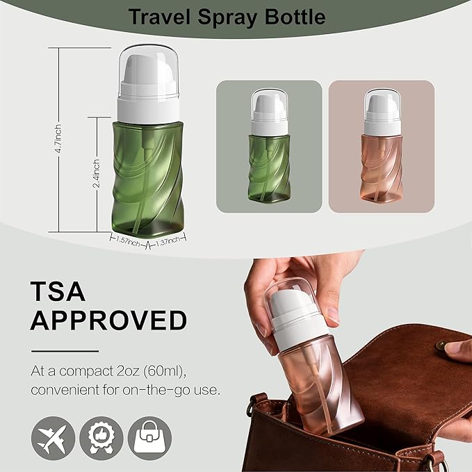2 Pack Small Spray Bottle 2oz/60ml, Travel Size Mini Fine Mist Spray Bottles, Leakproof & Refillable Empty Spray Bottle for Hair, Face, Plant and Cleaning