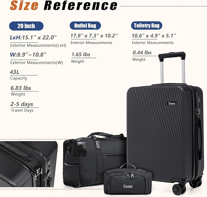 Expandable Carry on Luggage Sets,Suitcases with Detachable Wheels Hardshell 22x14x9 Airline Approved,Lightweight Luggage Set with TSA Lock,Carry on Suitcase