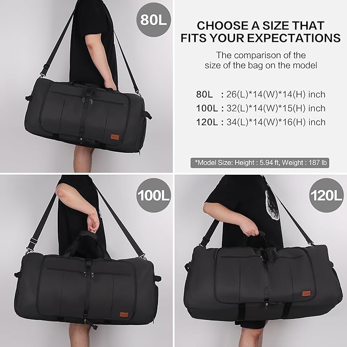 120L Foldable Collapsible Waterproof Travel Duffel Bag for Men and Women with Shoe Compartment