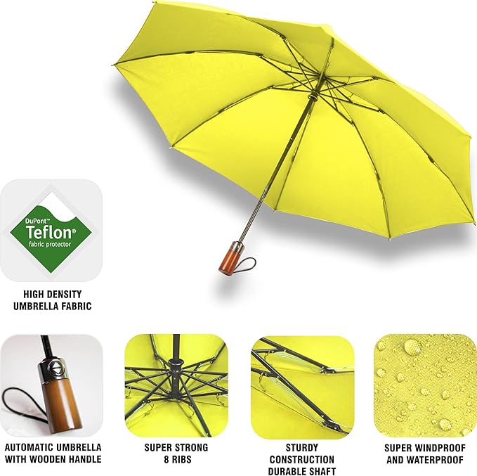 Raintrend Windproof Travel Umbrellas for Rain Automatic +10% Bigger Canopy Strong Frame Compact Folding Portable Umbrella for Women Men Backpack Purse