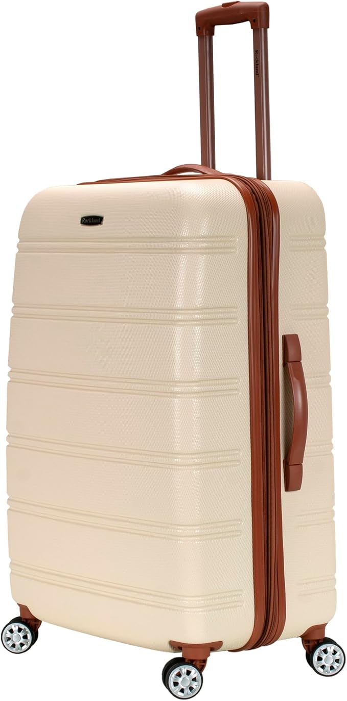 Rockland Melbourne Hardside Expandable Spinner Wheel Luggage, White, Checked-Large 28-Inch