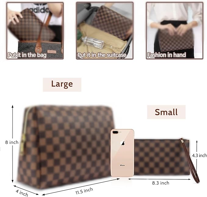 Large Makeup Bag, Travel Cosmetic Bag Set 2 Pack, Waterproof PU Leather Toiletry Bag for Women, Portable Makeup Organizer for Travel and Daily Use