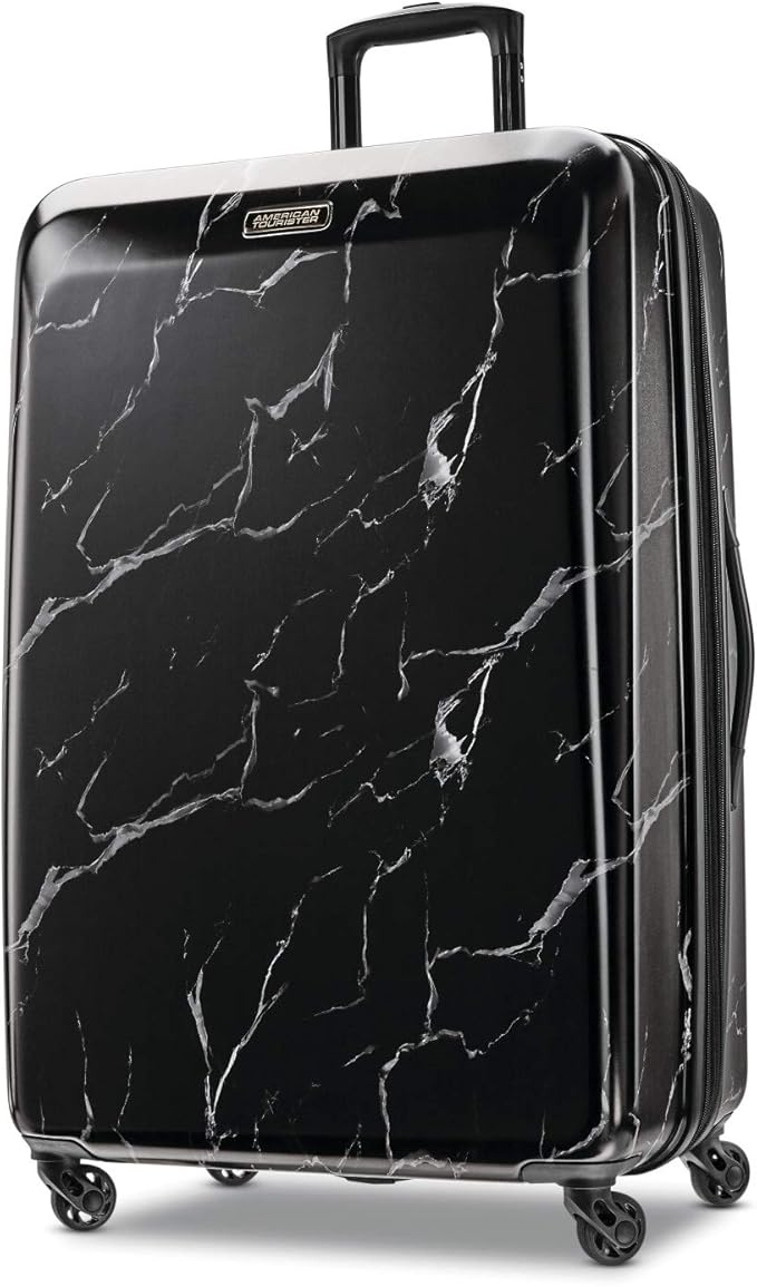 American Tourister Moonlight Hardside Expandable Luggage with Spinner Wheels, Black Marble, Checked-Large 28-Inch