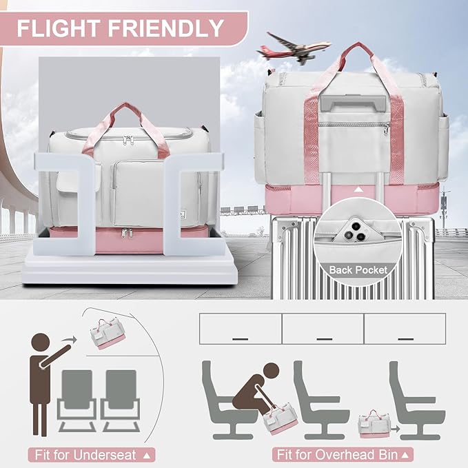 Small Gym Bag for Women, Travel Duffle Bag Carry On Weekender Bag with Shoe Compartment
