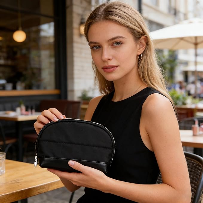 Ethereal Small Makeup bag for Purse, Cute Cosmetic Bag Portable Mini Makeup Pouch for Women Black