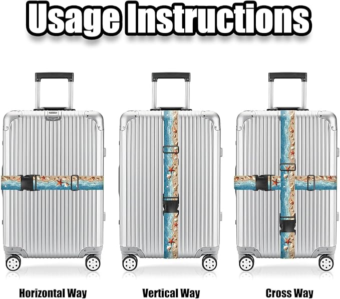 Nuxovilar Luggage Straps of 2 Set Beach Shells Starfish Pattern, 1.96x90.5 inches - Luggage Straps for Suitcases, Perfect for Beach Trips, Summer Travel, Vacations