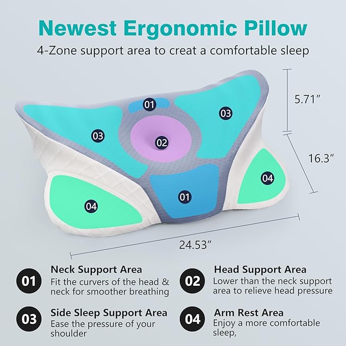 Cozyhealth Cervical Pillow for Pain Relief Sleeping, Ergonomic Contour Memory Foam Neck Pillow for Sleeping, Orthopedic Bed Pillow Side Sleeper Pillow Memory Foam Pillows for Back & Stomach Sleepers
