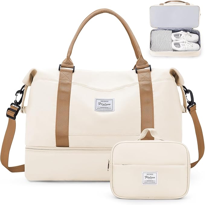 Weekender Bags for Women,Personal Item Travel Bag with Shoes Compartment,Overnight Travel Duffel Bag with Toiletry Bag,Medium