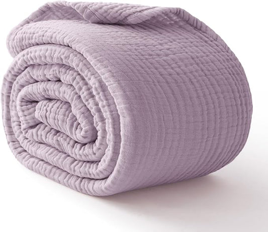 100% Cotton Muslin Blanket 40" x 40", Breathable and Lightweight Cotton Throw Blankets, Soft Cooling Summer Gauze Blanket for All Season, Lavender