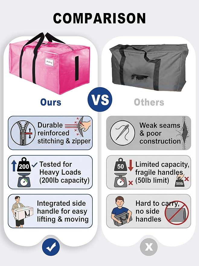 12 Pack Large Strong Moving Bags with Zippers & Carrying Handles - Water-Resistant - Heavy Duty Storage Tote for Space Saving, Fold Flat, Alternative to Moving Box (Pink)