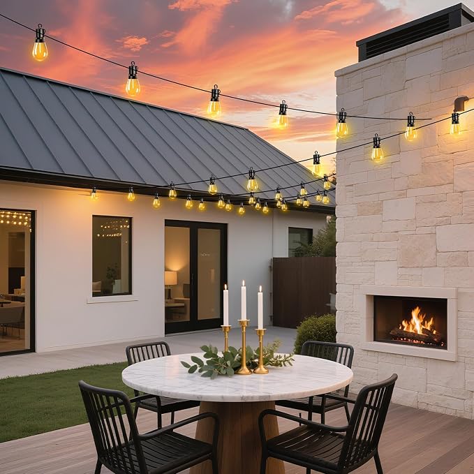 Outdoor Patio String Lights 50ft: S14 LED Shatterproof Bulbs 3 Modes Button Control - Waterproof Connectable Hanging Lights - Garden Backyard Yard Gazebo Porch Party Decorative