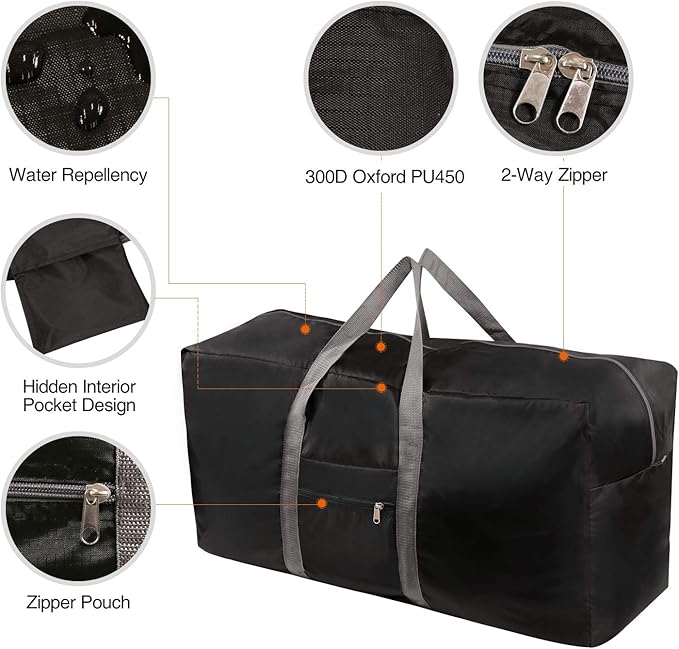 REDCAMP 100L Extra Large Duffle Bag, Water Resistant Lightweight Foldable Duffel Bag for Outdoor Camping, Black