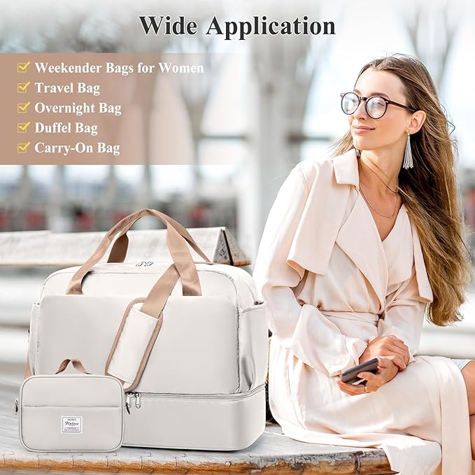 Travel Duffel Bags for Women, Carry-on Overnight Weekender Bag with Wet Pocket & Toiletry Bag, For Spirit Airlines 18x14x8 Personal Item Bag