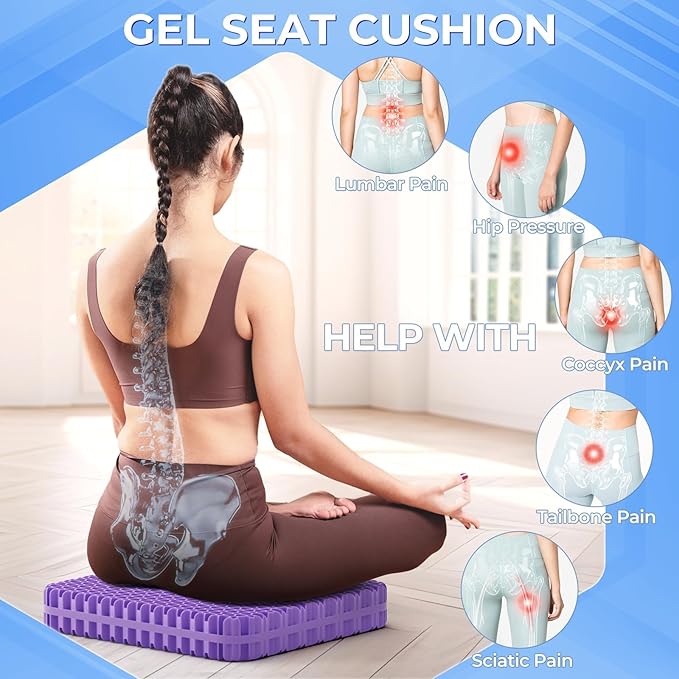 TushGuard Gel Seat Cushion for Long Sitting, Enlarged & Thickened Patent Design Office Chair Seat Cushion, Breathable Cooling Pads for Chairs, Soft Car Cushions for Wheelchair(2" Thick, Grey)