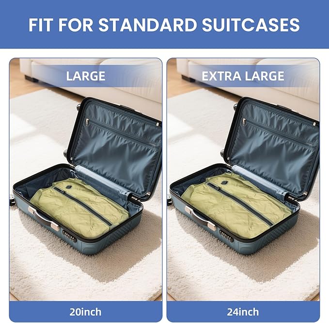 BAGAIL TPU Vacuum Bag for Travel, Reusable Compression Bag with IPX8 Waterproof Zipper, Save Space for Suitcase, Backpack and Carry on (Olive Green, ExtraLarge, With Pump)