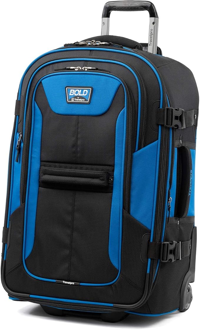 Travelpro Unisex-Adult Bold-Softside Expandable Rollaboard Upright Luggage, Blue/Black, Checked-Medium 25-Inch
