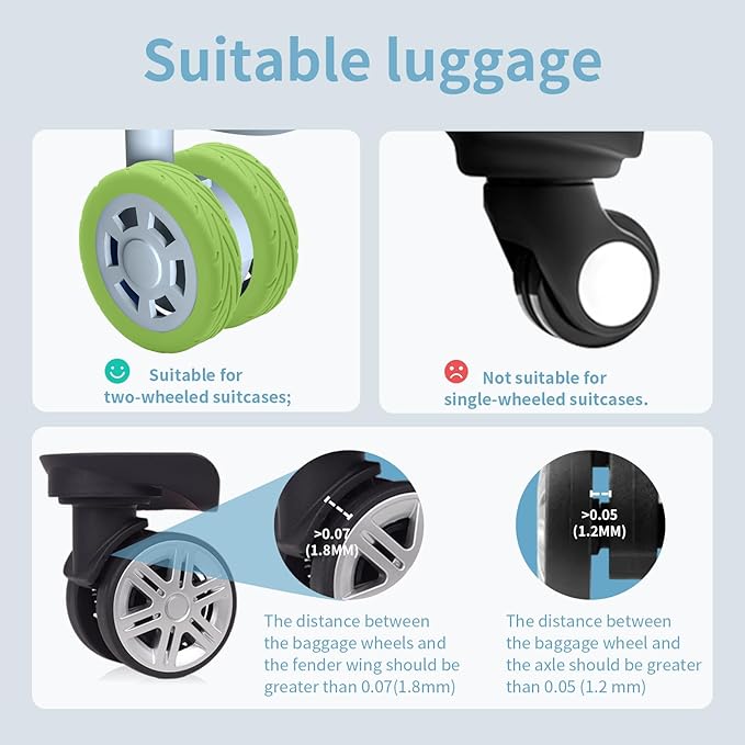 10Pcs Luggage Wheel Covers Silicone Silent Suitcase Protector for Luggage or Office Chair Caste Upgraded Wear-Resistant Anti-Noise Shock Absorption Suitcase Wheel Covers Accessories for Travel Green