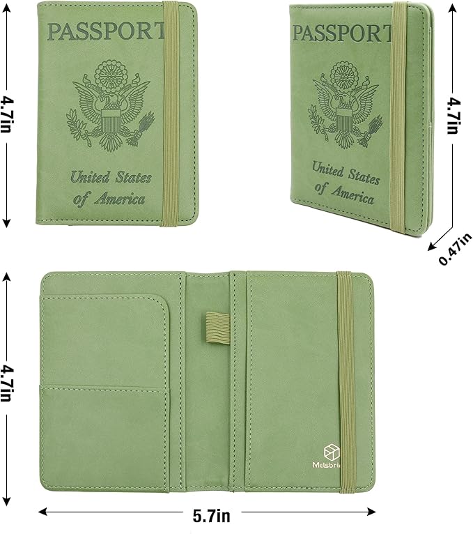 Melsbrinna Premium Leather Passport Holder Covers Case, Waterproof Rfid Blocking Travel Wallet Passport Holder with Pen Holder, Cute Passport Book for Women/Men