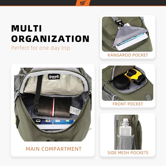 SKYSPER Sling Bag RFID Crossbody Sling Backpack Cross Body Shoulder Bag Travel Hiking Daypack for Women Men(Light Taupe)