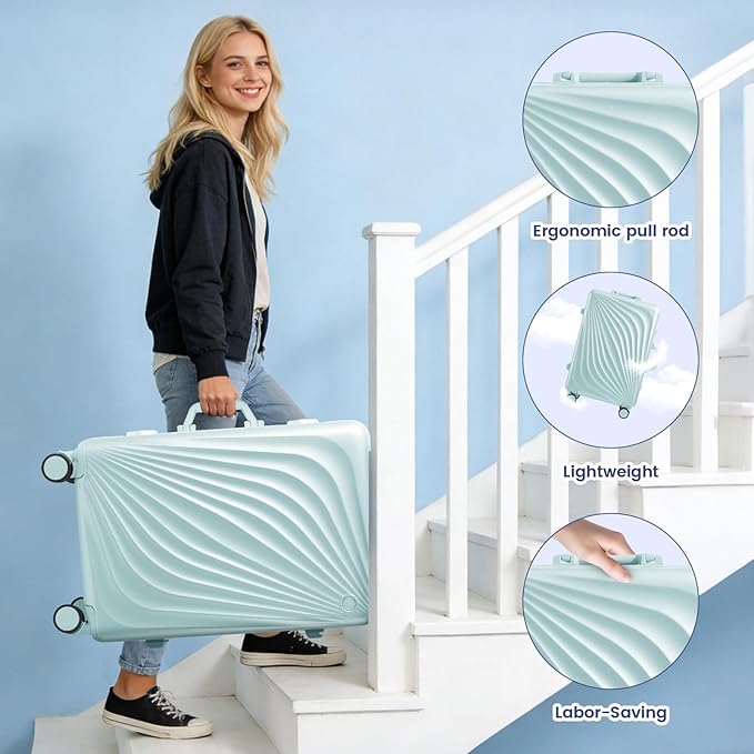 20 Inch Carry On Luggage, Zipperless Luggage with Spinner Wheels, Airline Approved Suitcase with Cup Holder, TSA Lock and USB Charger for Travel, Mint Green