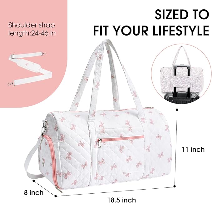 Duffle Bag, Gym Bag for Women, Quilted Duffle Bags, Travel Large Capacity Floral Weekender Bags with Shoe Compartment