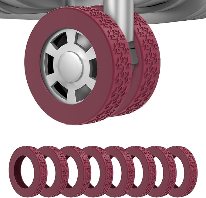 8Pcs Luggage Wheel Covers,Silicone Suitcase Cover for 2-2.4'' Spinner Wheel, Carry On Luggage Wheels Protector,Upgrade Suitcase Wheels Protective,Essential Travel Accessories (Wine Red-F)