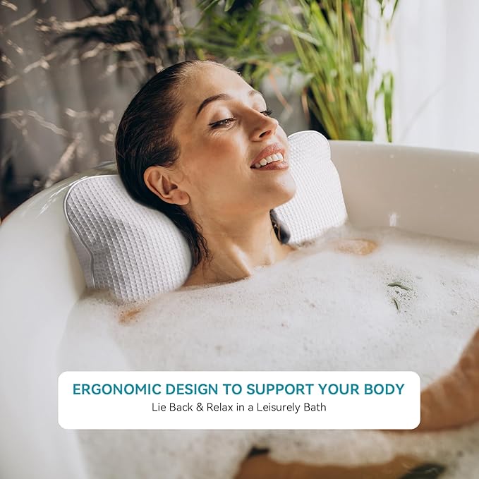 YUET Anti-Slip Non-Slip Bathtub Pillow Home Spa Bath Inflatable Cushion Head Neck Back Shoulders Rest Relax Suction Cup Bathroom Support for Hot Tub Luxurious Headrest