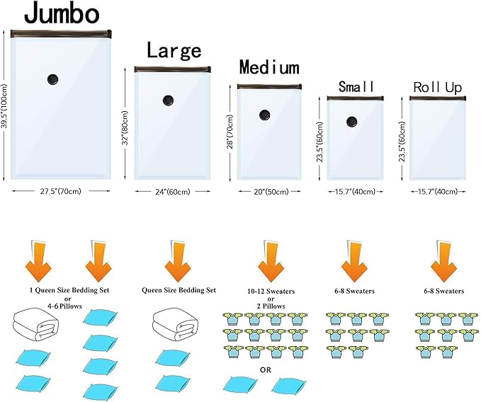 GONGSHI Vacuum Storage Bags, Space Saver Bags for Clothing,Blankets,Comforters, Pillows, Clothes,Travel,15 Combo-EPUMP