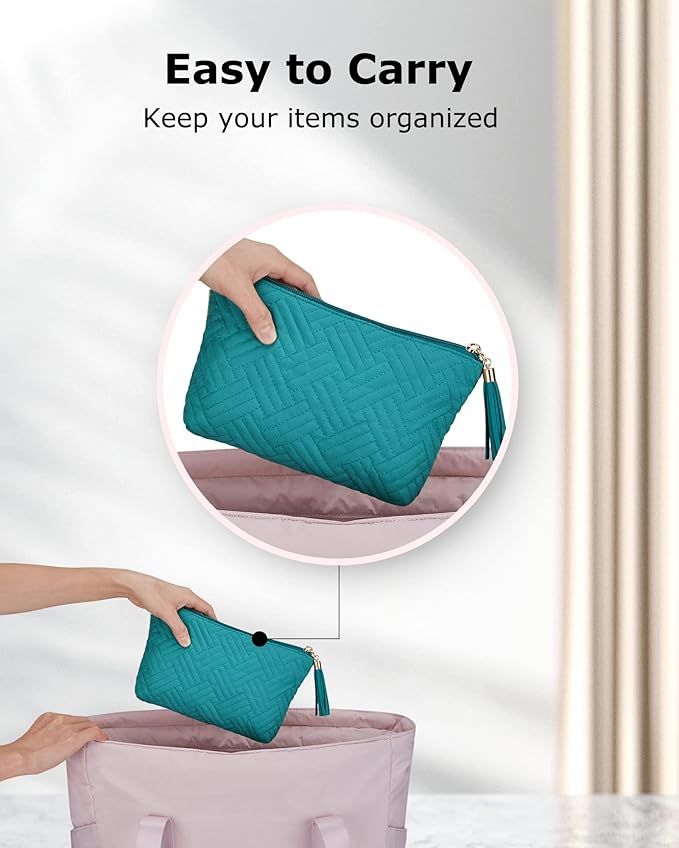 BAGSMART Small Cosmetic Bag, Elegant Roomy Makeup Bags,Travel Waterproof Toiletry Bag Accessories Organizer Gifts (Teal-1 pcs)