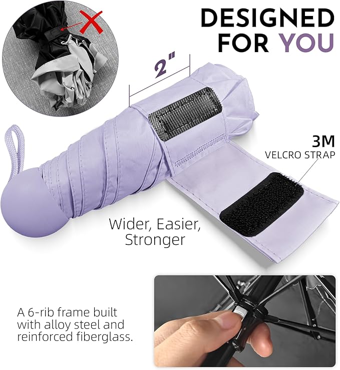 Travel Mini Umbrella Compact Small & Lightweight, UV Rain Protection, Pocket-Sized Folding Umbrellas with Quickdraw & Case for Men Women & Kids Backpack