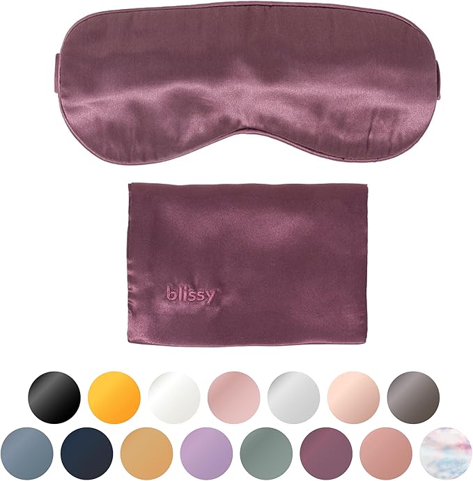 Blissy Silk Sleep Mask - Eye Sleeping Mask for Women & Men for Total Blackout - 100% Pure Mulberry Silk, 22 Momme 6a Fibers - Blindfold Sleep Mask Side Sleeper Eye Cover (Plum)